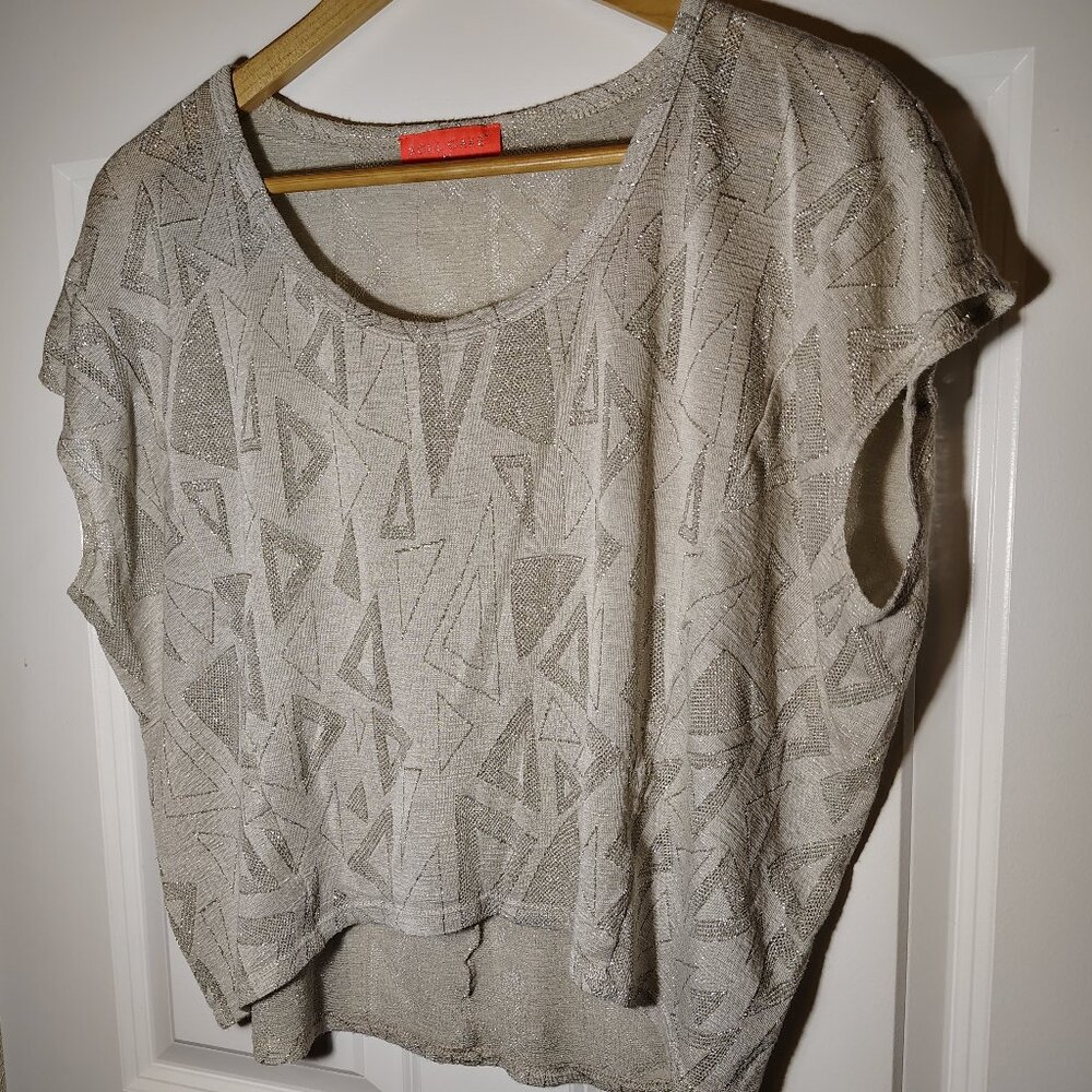 Soul Cake Y2K Gauzy Top Shirt Blouse Metallic Threaded Geometric Sleeveless